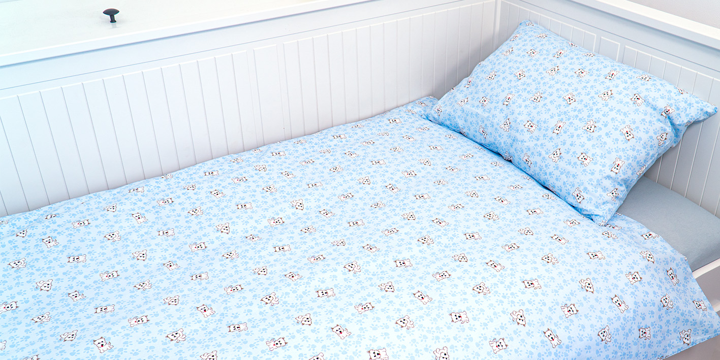 Pościel 100x160 cm 100% bawełna łapki niebieskie